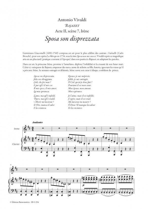 Scop Les Editions Buissonnieres VIVALDI Sposa Son Disprezzata